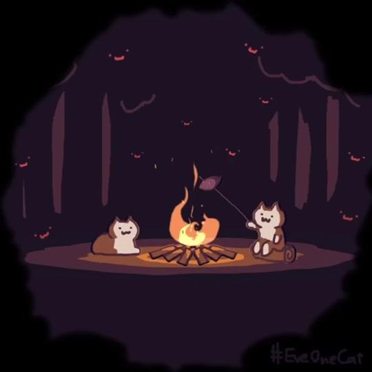 eveonecat #everydayonecat 「bonfire lit!」「篝火點燃!